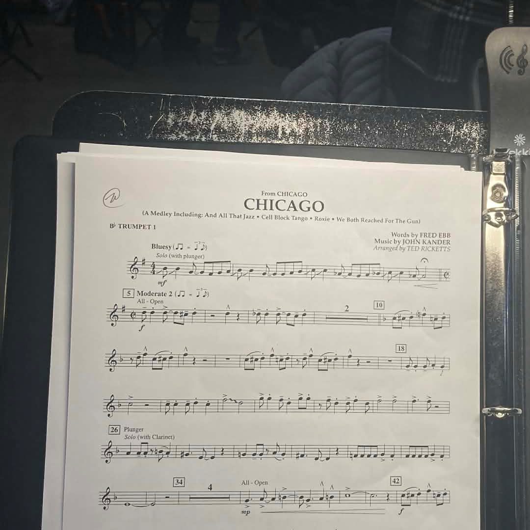 Our brass section is living for this Monday's rehearsal… 🎺🔥
Wait till you hear the opening trumpet lick. They're cooking up some serious jazz music from the Broadway musical Chicago.