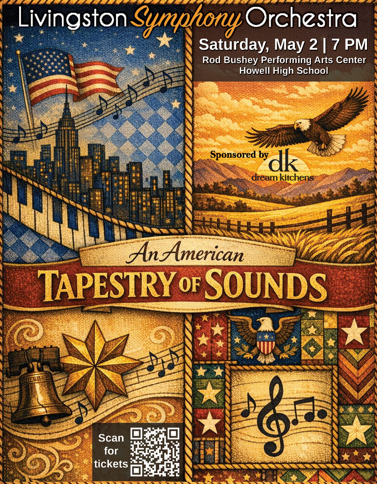 An American Tapestry of Sounds weaves together iconic works by George Gershwin, Aaron Copland, Howard Hanson, and Florence Price. From jazz‑infused rhythms and open‑sky Americana to lush orchestral textures and soulful lyricism, this concert celebrates the rich diversity of American music in one vibrant program sponsored by Dream Kitchens. Tickets are available at the door or online at: https://www.lso.org/get-tickets/